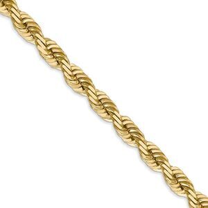 5.5mm, 14k Yellow Gold, Diamond Cut Solid Rope Chain Necklace, 24 Inch